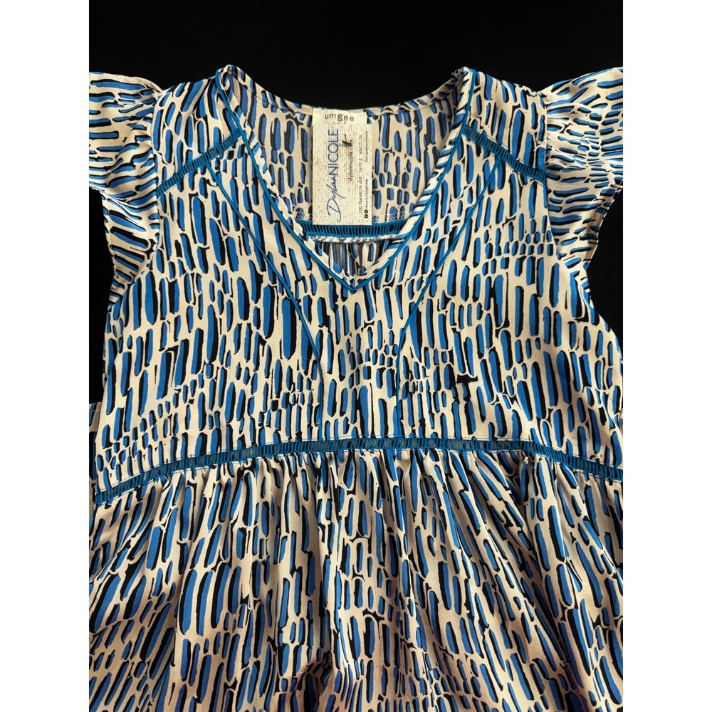 Umgee NWT Blue & Cream Abstract Boho Dress Crochet Trim Flutter Sleeve Sz S - Picture 10 of 11